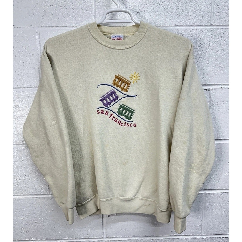 VTG San Francisco Embroidered Trolley Sweatshirt Adult Large Beige SANTEE